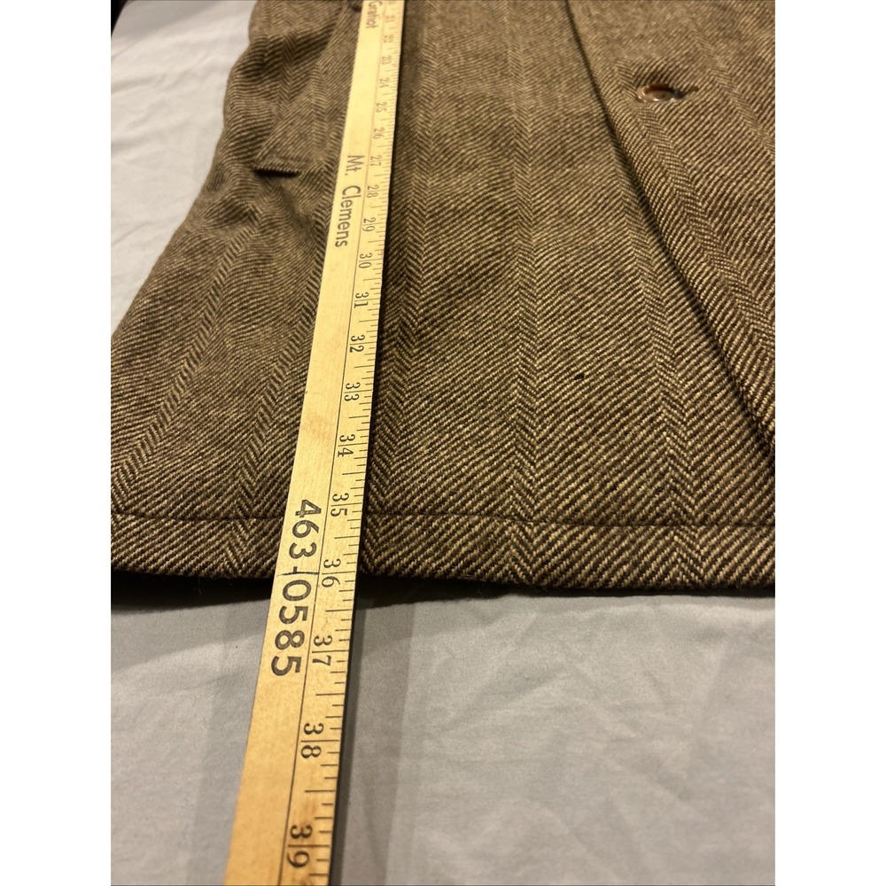 Vtg Sears Herringbone Wool Blend Coat Mens Large Faux Fur Collar Lined 60s 70s - Picture 15 of 16